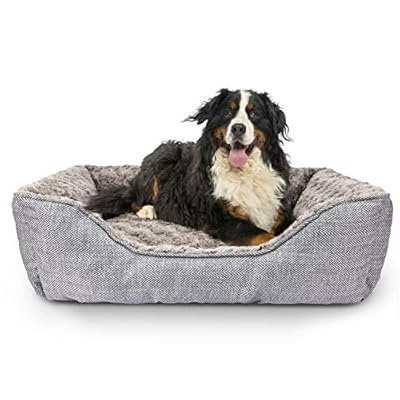 FURTIME Durable Dog Bed for Large Medium Small Dogs Soft Washable Pet Bed Breathable Rectangle Sleeping Bed Anti-Slip Bottom (M-(24" x 21" x 8"), Grey)