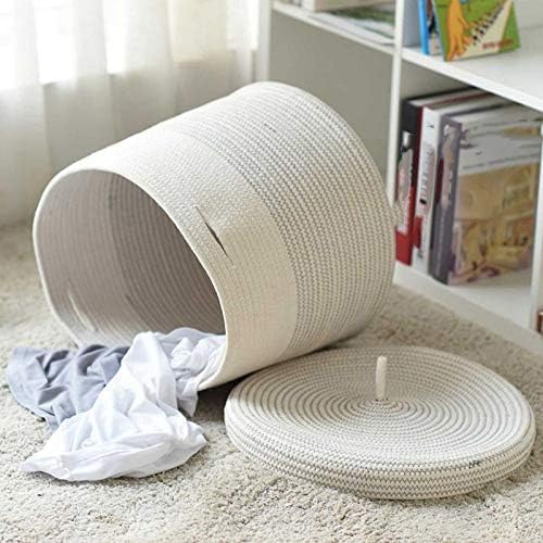 Cesto portabiancheria con Coperchio in Corda di Cotone Intrecciata, Organizer per Bambini, Cesto portaoggetti per Vestiti sporchi, Contenitore capiente