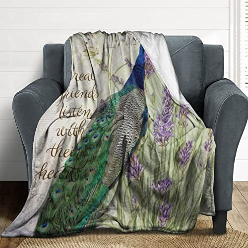 Plaid en microfibre moelleuse motif paon vintage, couverture douce de qualité supérieure