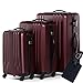 Produktbild FERGÉ Kofferset Hartschale 3-teilig + 1x Lederanhänger Marseille Trolley-Set - Handgepäck 55 cm L XL - 3er Hartschalenkoffer Roll-Koffer 4 Rollen rot