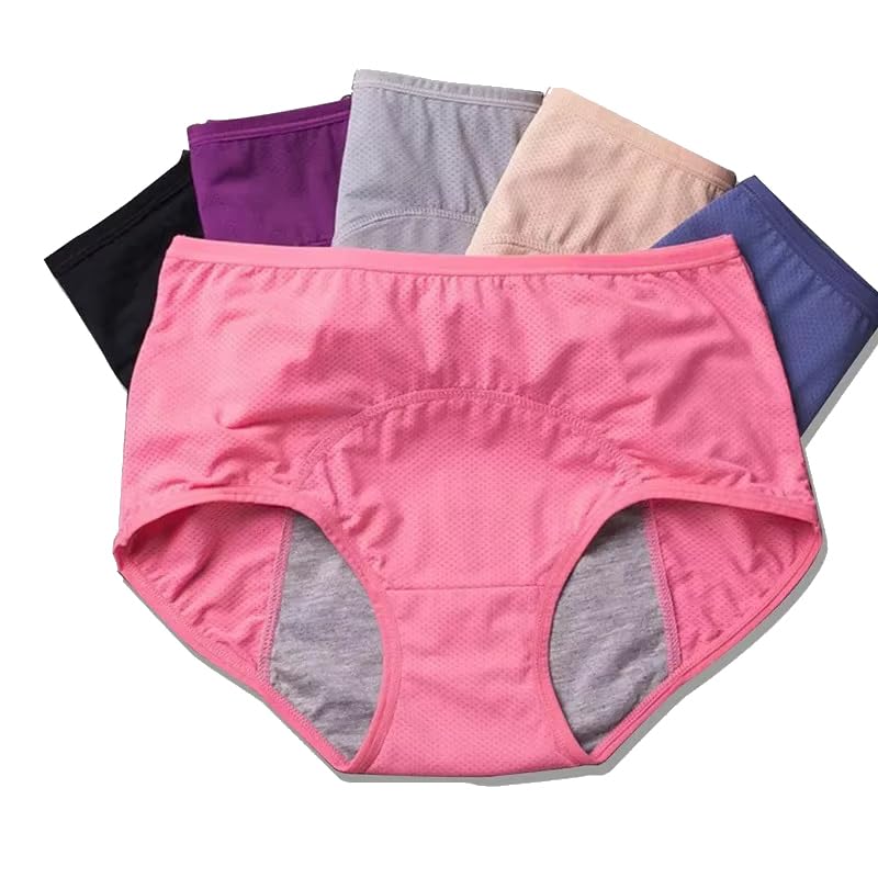 Women'S Menstrual Cotton Briefs Soft Period Panties Absorbent Underwear Leak Proof Crotch Heavy Flow Postpartum Panty Breathable Knickers Sporty 6Pcs Multicolor 8Xl