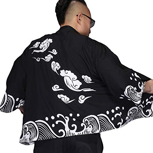 G-like Cardigan kimono d'été pour homme - Vêtements japonais traditionnels Haori Costume Taoïste Robe à manches longues Veste de style chinois cape chemise de nuit pour homme, Nuages., taille unique
