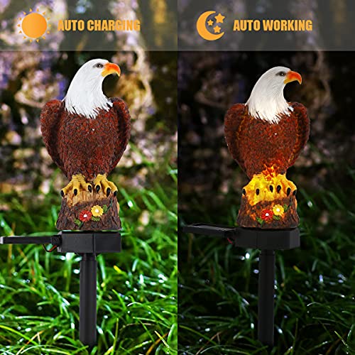 Perfectop 2 Pack Solar Eagle Garden Lights, Outdoor Solar Bald Eagle Figurines Decorative Stake Light, Garden Eagle Animal Bird Decor Yard Lawn Pathway Decoration Thanksgiving Christmas Ornament Gift #TOP3