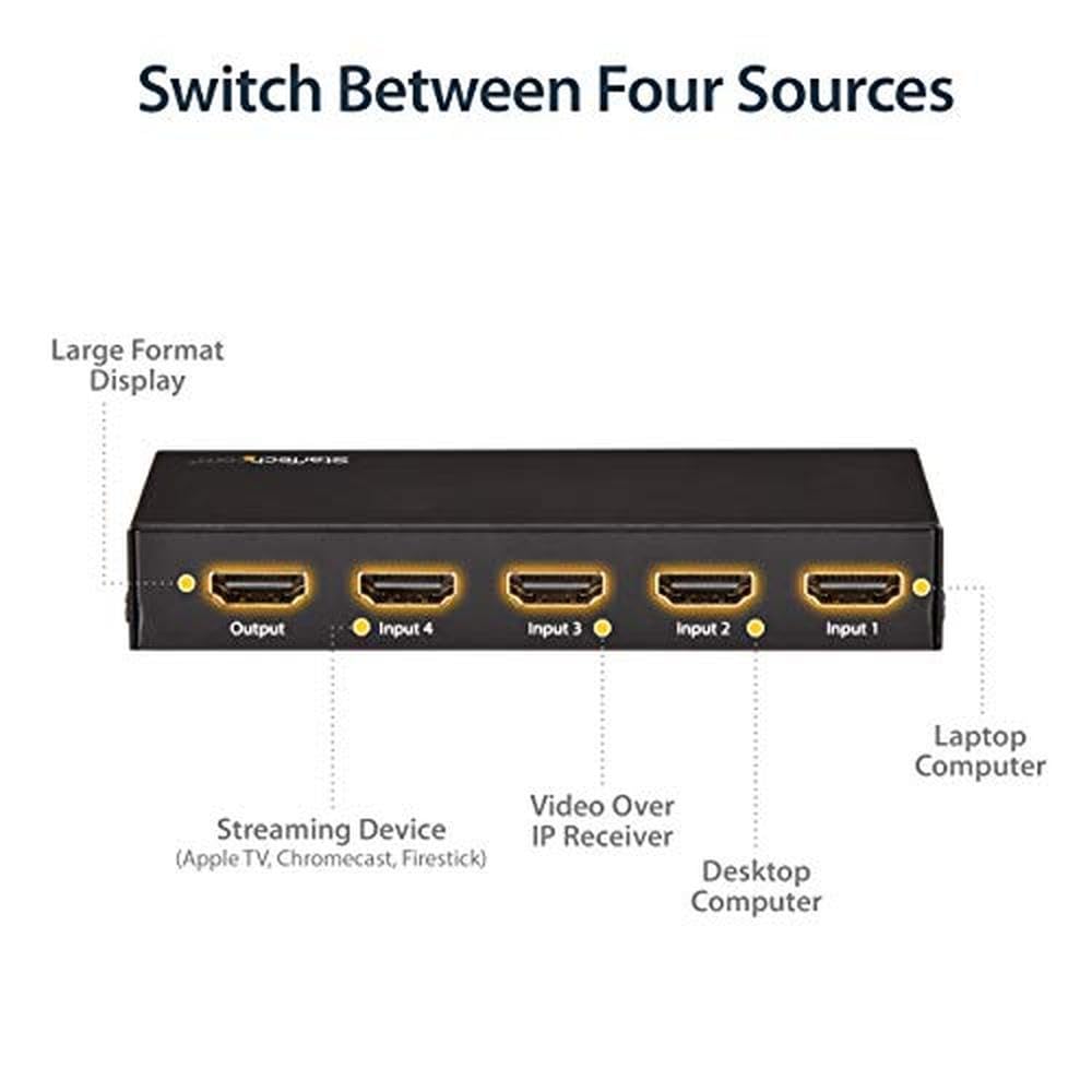 StarTech.com Switch Conmutador Automático HDMI de 4 Puertos - Selector HDMI 4K 60Hz Ultra HD