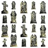 Navorise 20Pcs Halloween Mini Tombstones Figurines, Plastic Miniature Tombstones Set Mini Gravestones Halloween Decorations for Miniature Graveyard Scene Haunted House DIY Crafts
