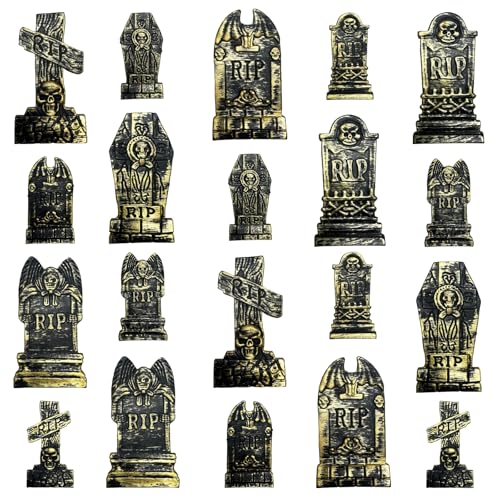 Navorise 20Pcs Halloween Mini Tombstones Figurines, Plastic Miniature Tombstones Set