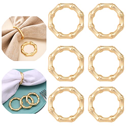 Xiyao Napkin Rings Set Of 6 Metal Napkin Rings Holder Fall Napkin Rings For Dinner Wedding Holiday Christmas Thanksgiving,Party Banquet Buffet Table Setting Decor(Bamboo Joint ) #TOP6
