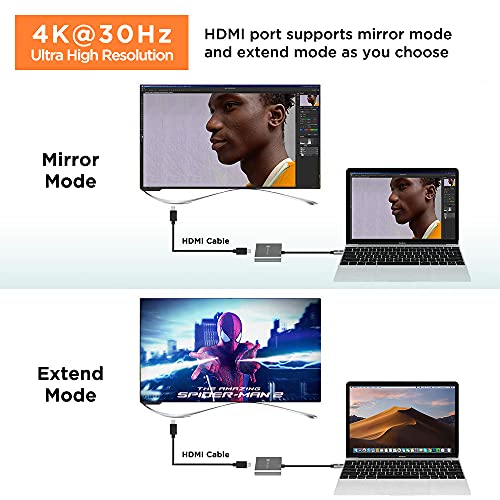 USB C to HDMI Hub, 3 in 1 Adattatore USB C HDMI con HDMI 4K@30Hz, USB 3.0, e PD 60W Docking Station Compatible con Macbook Pro/ChromeBook Pixel/Surface/iPad Pro/Steam Deck - Hub USB - Immagine 3