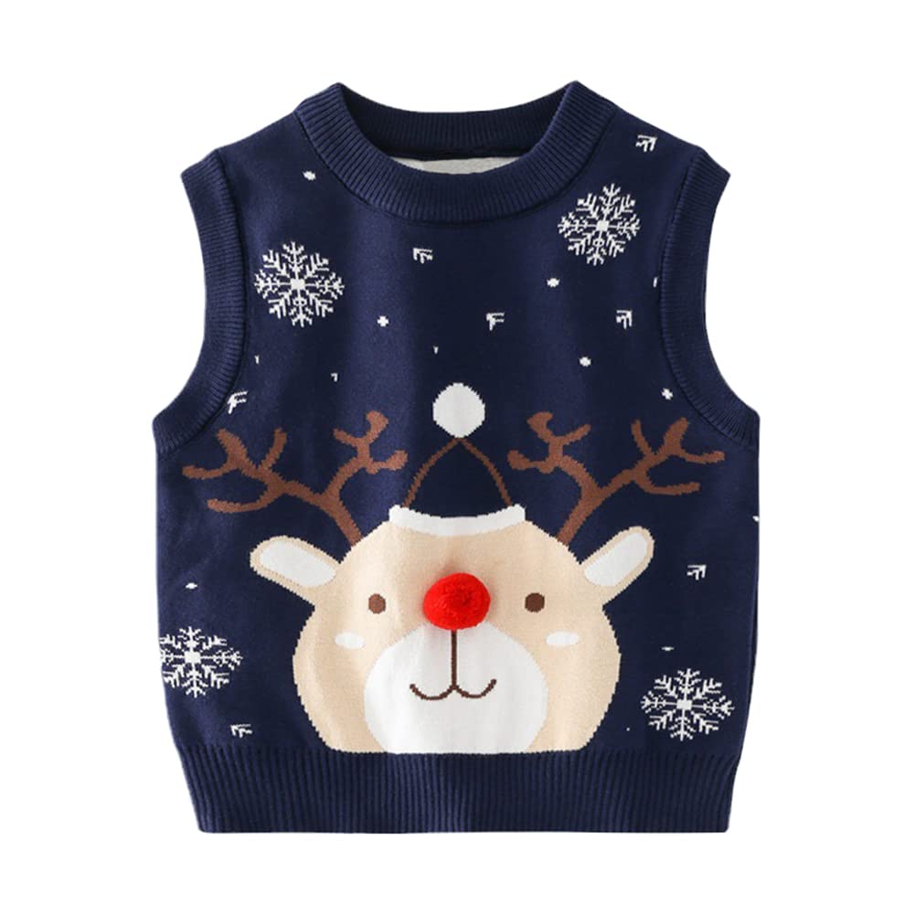 Mud Kingdom Little Girls Boys Sweater Vest Christmas Reindeer Gift Ribbed Vintage