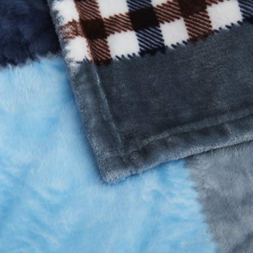 Tache Blue Lake Farmhouse Super Soft Micro Fleece Plaid Patchwork Plush Lightweight Dual-Sided Decorative Couch, Sofa, Travel, Lap, Bed Throw Blanket, 63X87, Twin Size #TOP1
