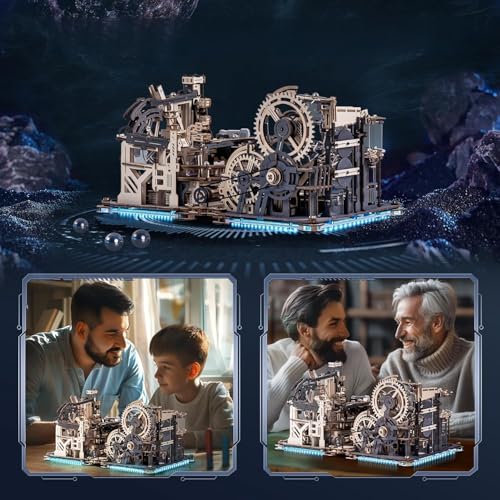 ROKR Kugelbahnen Kombi-Set 3D Puzzle Erwachsene Modellbausätze Geschenkidee für Männer Marble Spaceport & Night City & Link Pack