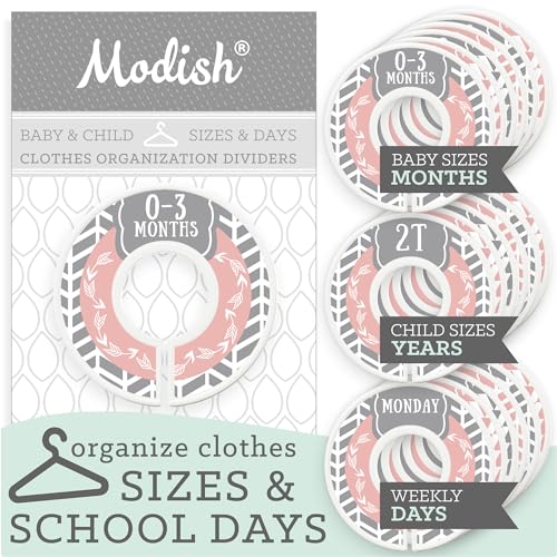 Image of Modish Labels Baby Clothes Size Dividers, Baby Closet Organizers, Size Dividers, Baby Closet Organizers, Closet Dividers, Clothes Organizer, Girl, Woodland, Arrows, Tribal, Pink, Grey, Gray (Baby)