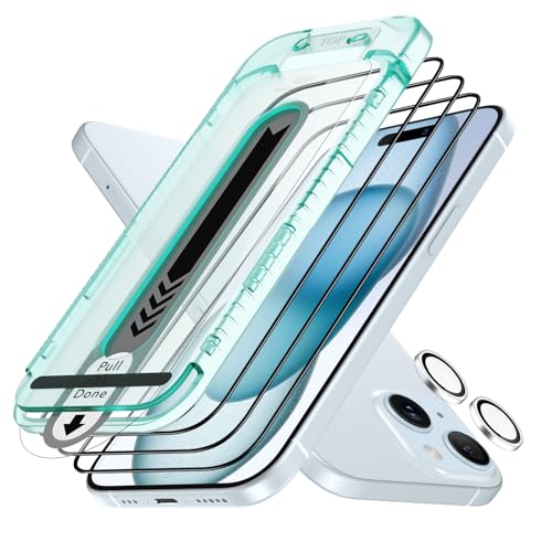 ESR 3 Pack for iPhone 16 / iPhone 15 Screen Protector, [9H Hardness] [Military Grade Shatterproof] Full Coverage Tempered Glass Film with Flawless Fit Tray, HD Clear, Scratch Resistant