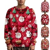Herren-Sweatshirt mit lustigem Weihnachtsbaum, Katze, Weihnachtsmann-Top, Übergröße, Weihnachts-Kostüm, langärmelig, Pullover, Urlaubskleidung, Z012 Red #1, M