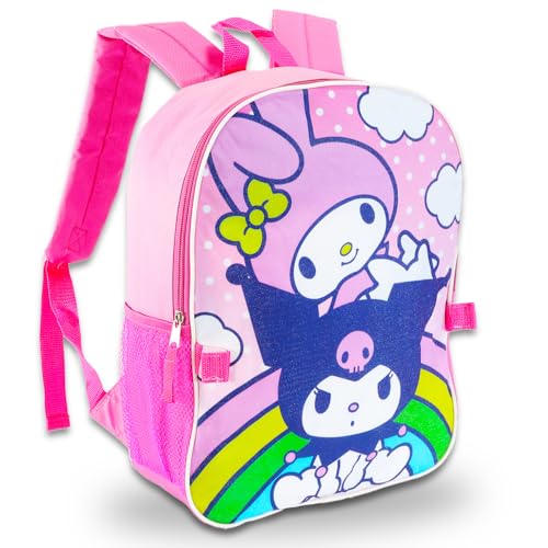 My Melody & Kuromi Backpack and Lunch Box Set for Girls - Bundle with 16” My Melody & Kuromi Backpack, Lunch Bag, Water Bottle, Stickers, More | Hello Kitty and Friends Backpack Set2