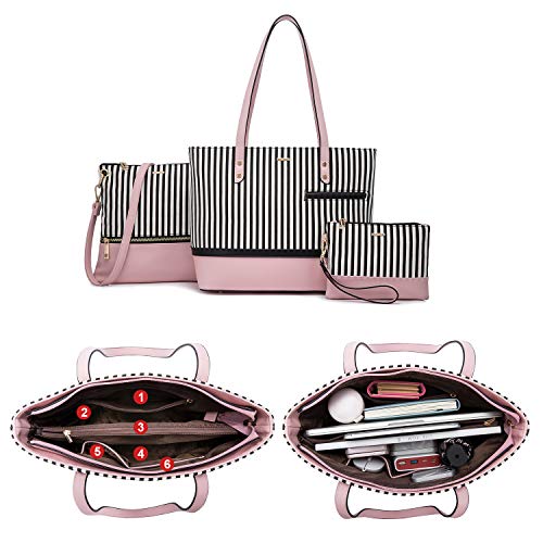 LOVEVOOK Womens Purses Satchel Handbags Shoulder Hobo Tote Bag Top Handle Crossbody 3pcs Purse Set Stripes Style - Image 4