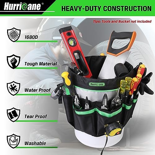 HURRICANE 5 Gallon Bucket Tool Bag Organizer, Garden Tool Caddy with 52 Pockets, Waterproof for Most Buckets - Thumbnail 5