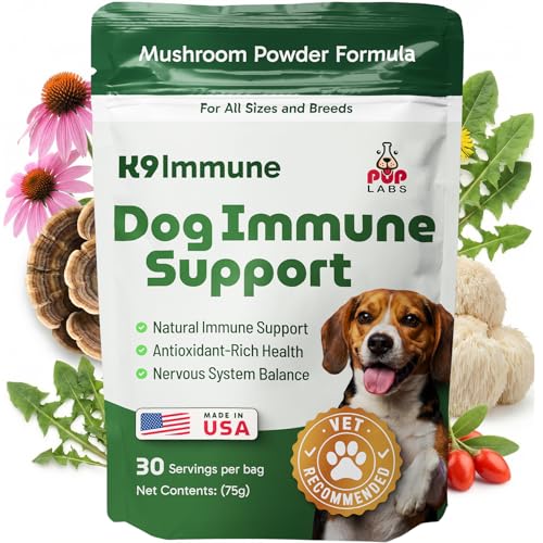 K9 Immune, All-Natural Mushroom Powder for Dogs for Immunity, Digestion, Joints, & Energy, Antioxidant-Rich & USA-Made, Dog Immune Support with Turkey Tail Mushroom for Dogs, 30 Servings