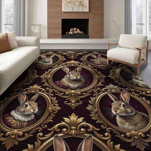 Design&I 8x10 Vintage Machine Washable Area Rug, Non-Slip Red Foldable Large Carpet, Ideal for Living Room, Dining Room, King Bedroom, Low-Pile | Design:[1458300]