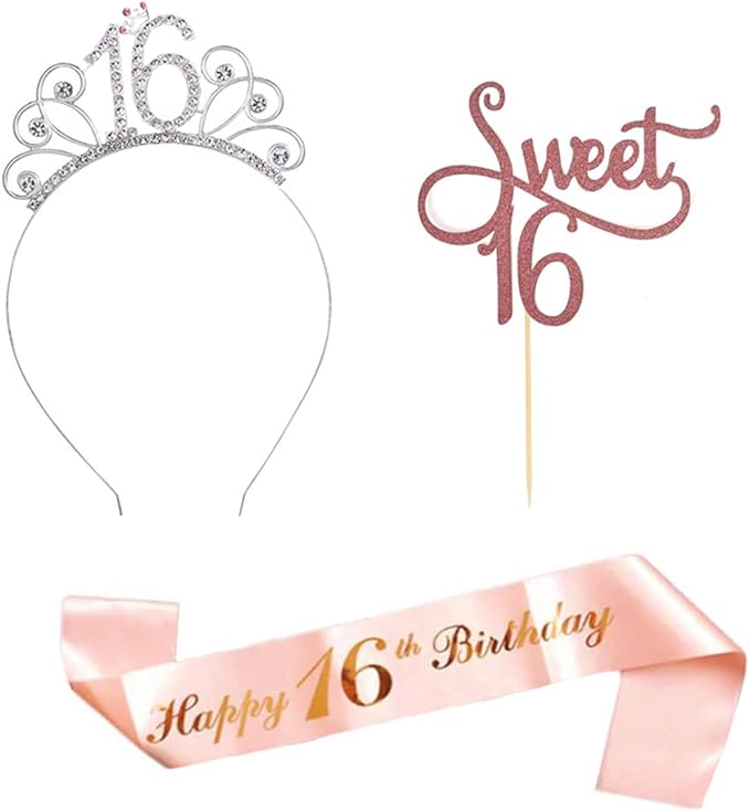 Belvanr 16. Geburtstag Mädchen Deko Happy 16. Geburtstag Schärpe und 16 ...