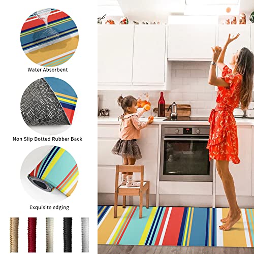 Rainbow Stripes Kitchen Rugs And Mats Set Of 2, Washable Floor Doormat Comfort Area Runner Rug Non-Slip Rubber Backing For Indoor Geometric Lines Aesthetics #TOP5