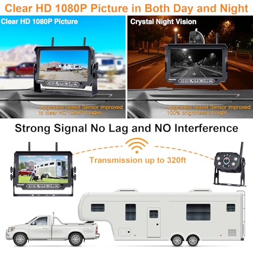 Rohent R12 Rv Backup Camera Wireless Strong Signal: Hd 1080P 7'' Touch Key Recording Monitor Rear View System thumb #3