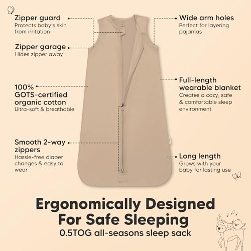 Image of 2-Pack Baby Sleep Sacks, Zipper Wearable Blanket - 100% Organic Cotton 0.5TOG, Soft Lightweight Toddler Sleeping Sack 12-24 months, Easy to Wear Newborn Swaddles Sleepsack (Ecru, L)