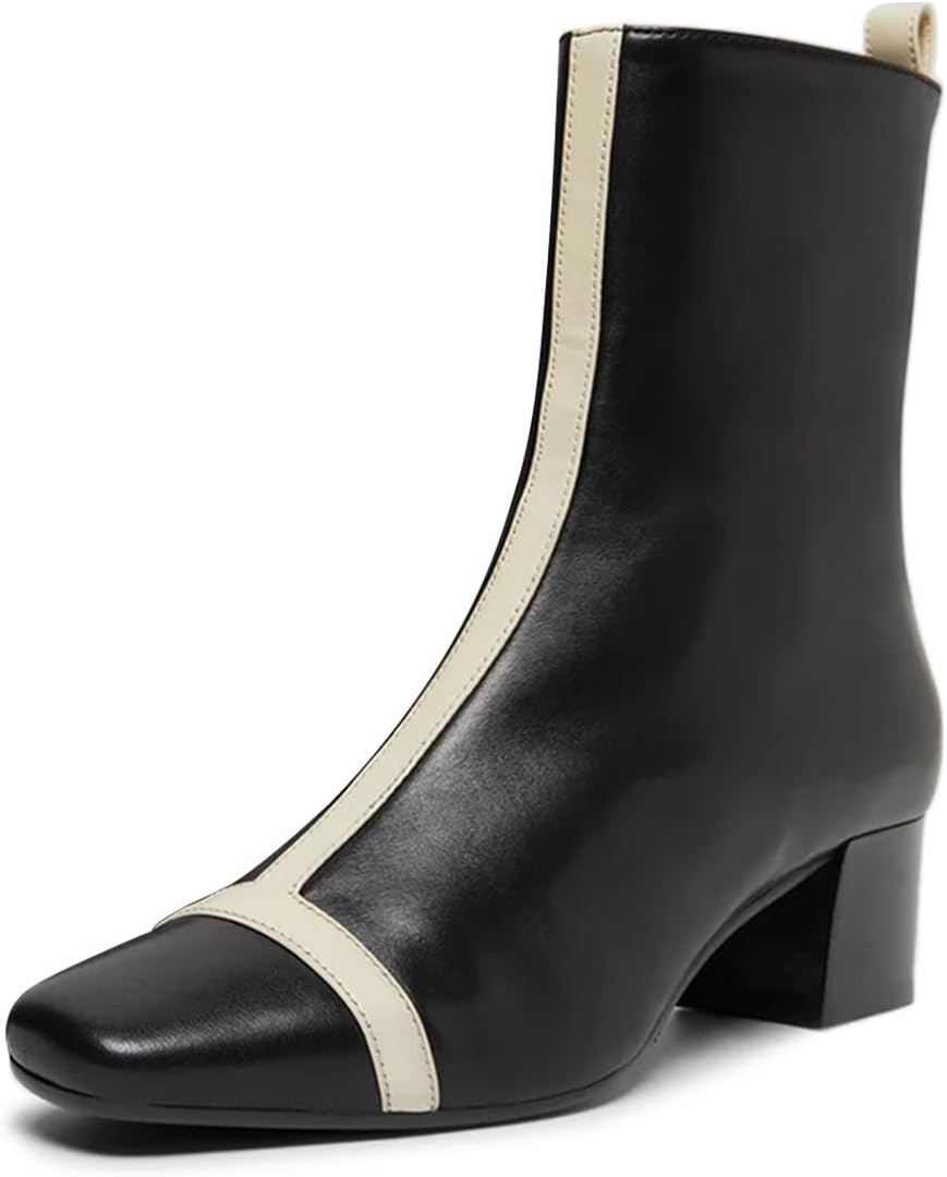 miss left Women Unique Square Toe Ankle Boots Chunky Block Low Heel Side Zipper Fashion Party Daily Short Booties Size 4-16 US