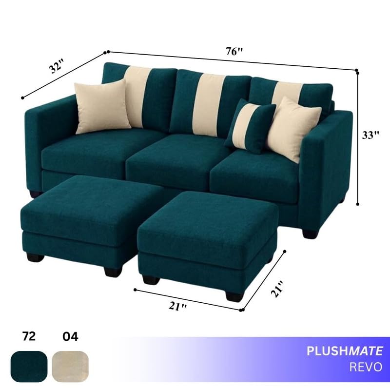 Image of Revo 5 Seater L Shape Sofa Set with 2 Movable Ottomans | Flexible Layout | Luxury Velvet Suede Fabric | Modern Living Room Sofa | Greenish Teal