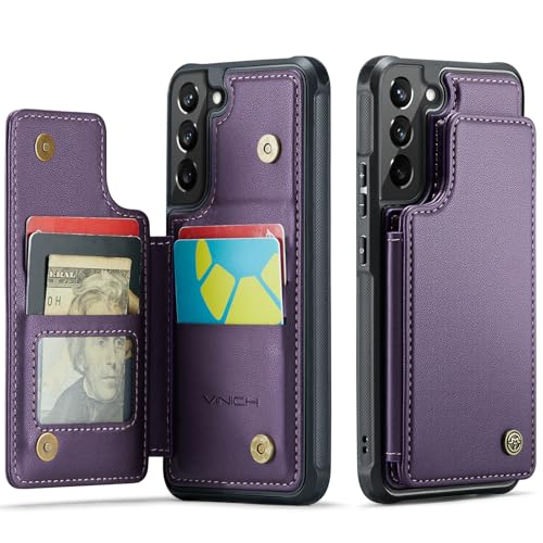 Vinich for Samsung Galaxy S22 Wallet Case with Card Holder RFID Blocking Credit Slots Kickstand Shockproof Phone Cover Fit for Galaxy S22 6.1 Purple