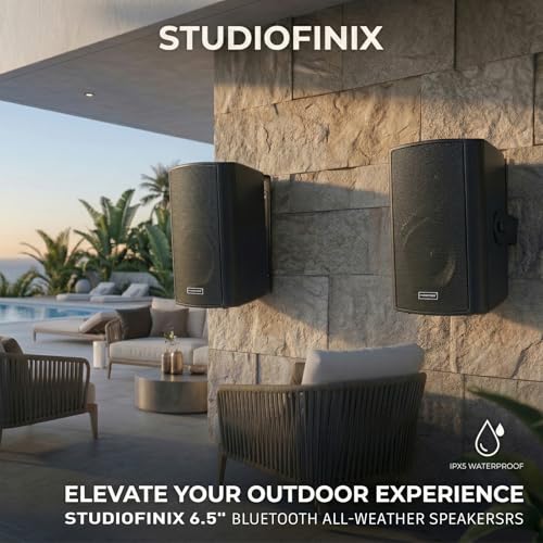 STUDIOFINIX 6.5 Inch 400W Indoor/Outdoor Bluetooth 5.1 Waterproof Wall-Mounted Speakers, Wireless Multi-Speaker Sync with IR Remote, for Patio, Garage, Home, Backyard(601BLE,Black,Pair) by STUDIOFINIX - Used condition - Image 9