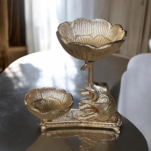 Image of Brass Elephant Decorative Bowl Stand | Dual Bowl Dry Fruit & Chocolate Holder | Elegant Home Decor & Gift Item