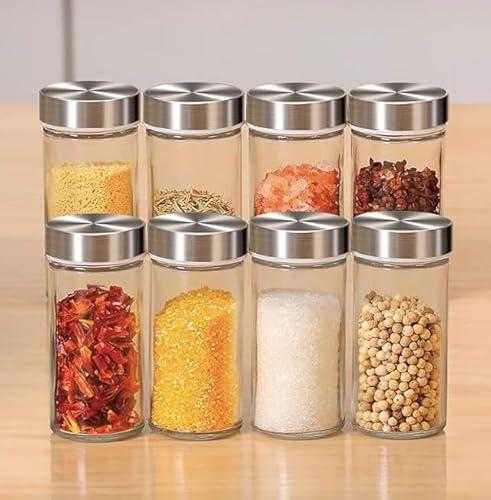 Porta Temperos Condimento Giratorio Inox Escovado 16 Potes de Vidro - Kit Pratico Elegante Conjunto