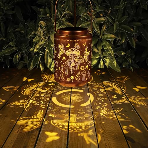 Image of 2 Pack Solar Lanterns Outdoor Waterproof Garden Decor Gifts for Women Mon Grandma Metal Hanging Solar Lights Decoration for Outside LED Lanterns for Yard Patio Lawn(Mushroom)