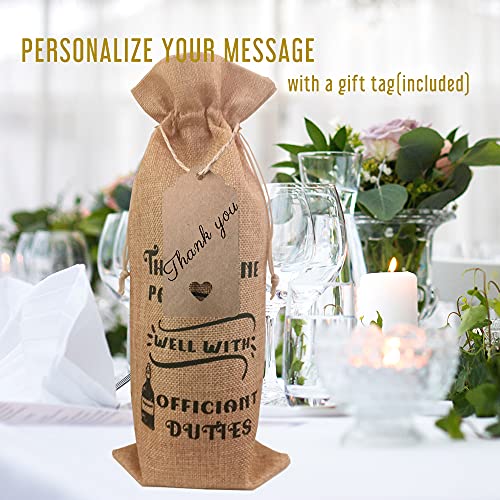 Gifted Lugar Wedding Officiant Wine Bag, Officiant Appreciation Gift, Pairs Well With Officiant Duties, Thank You Gift For Wedding Officiant, Burlap #TOP2