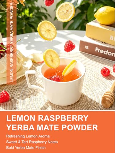 Image of TeeLux Yerba Mate Tea Instant Powder, Premium Smooth Blend with Natural Lemon and Raspberry Flavor, 10.6oz