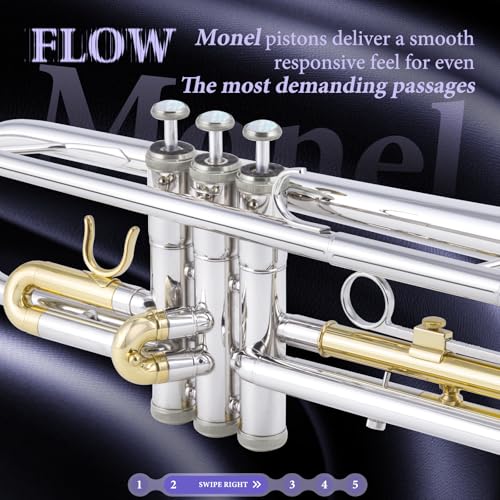 Image of ALLSET Bb Standard Trumpet for Beginners | Student Band, Orchestra, Pro Level Performance | Professional Brass Trumpet Kit with Hard Case, 7C Mouthpiece& Cleaning Kit | Advanced Students Silver
