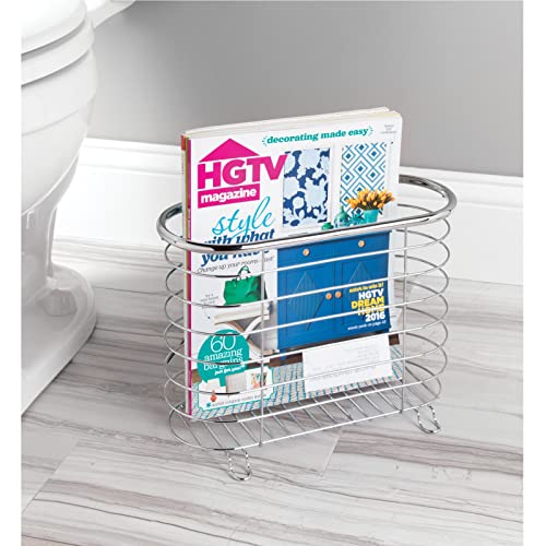 mDesign Steel Magazine Holder Storage Organizer Bin - for Bathroom, Living Room, Home Office Organization - Holds Papers, Books, Files, Folders - Omni Collection - Chrome - Image 3