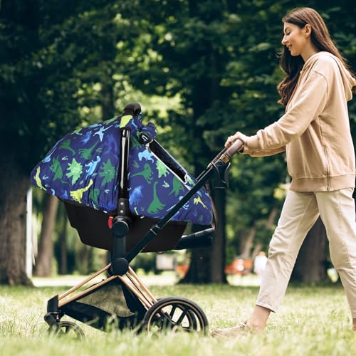 Image of Windproof Baby Car Seat Cover, 3D Mink Dot Infant Car Seat Canopy with Breathable Mesh Window, Baby Carrier Cover for All Seasons, Easy Access Carseat Carrie Snug Fit Stroller, (Dinosaur)