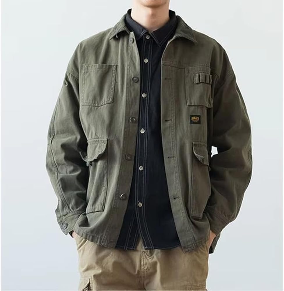 GUOYUXIAO Vintage Cargo Denim Jacket Men Women Spring Autumn 