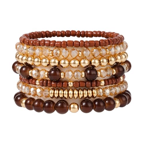Boho Beaded Stretch Bracelets For Women Stackable Crystal Gold Beaded Bracelets Set Trendy Handmade Friendship Braeclet Jewelry Gifts