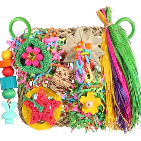 Bird Toys, Parakeet Toys Bird Foraging Toys Grass Mat Climbing Wall for Parakeet,Parrot,Cockatiel,Conure,Lovebird,Budgie Cage Small to Medium Birds (Warm Sun) Cover