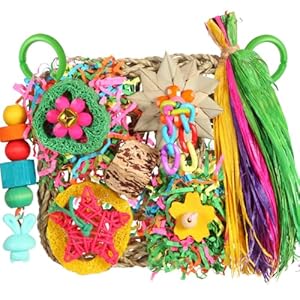Bird Toys, Parakeet Toys Bird Foraging Toys Grass Mat Climbing Wall for Parakeet,Parrot,Cockatiel,Conure,Lovebird,Budgie Cage Small to Medium Birds (Warm Sun)
