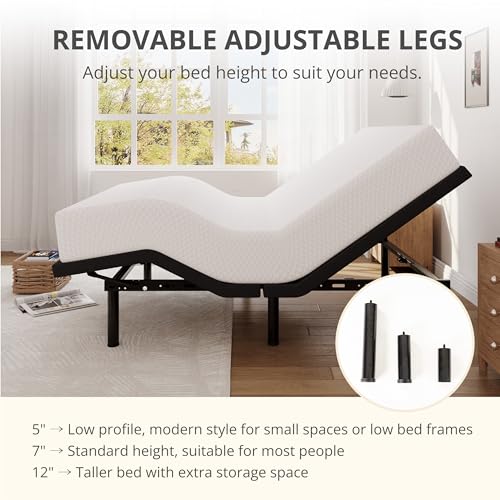 Image of Queen Size Adjustable Bed Base Frame with Adjustable Legs, Electric Bed Base w /Wireless Remote, Zero Gravity Bed, Head and Foot Incline, Anti-Snore,Memory Pre-Sets,Easy Assembly