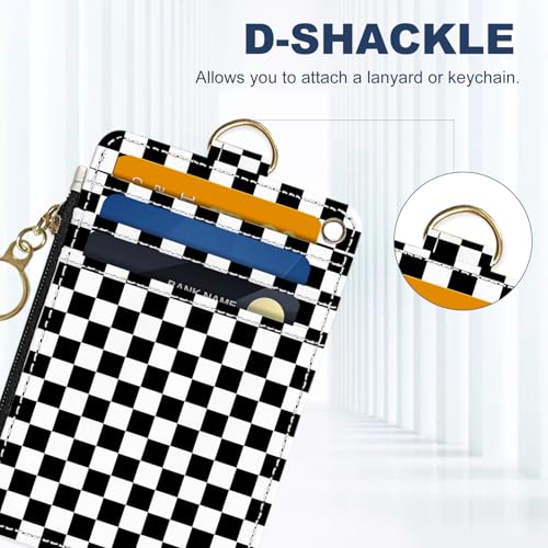 Image of Slim Wallet Credit Card Holder, Black and White Checkered, RFID Wallet Women Cute Small Front Pocket Wallet With Zipper, PU Leather Thin travel RFID Blocking Card Case ID Window ,Ladies Gifts