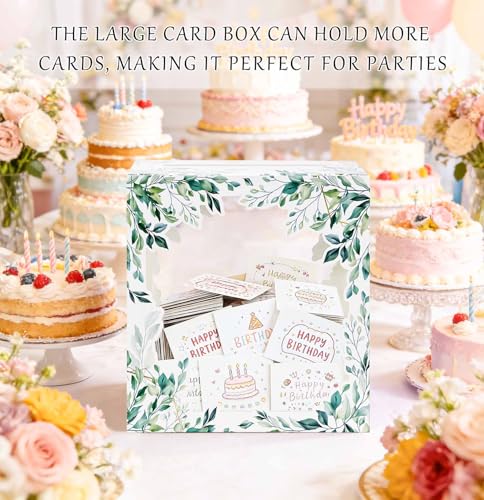 Image of SietDESEO Greenery Floral Card Box for Party with Clear Window Large Gift Card Box Holder for Wedding Reception Birthday Baby Shower Bride Shower Raffle Ticket Box