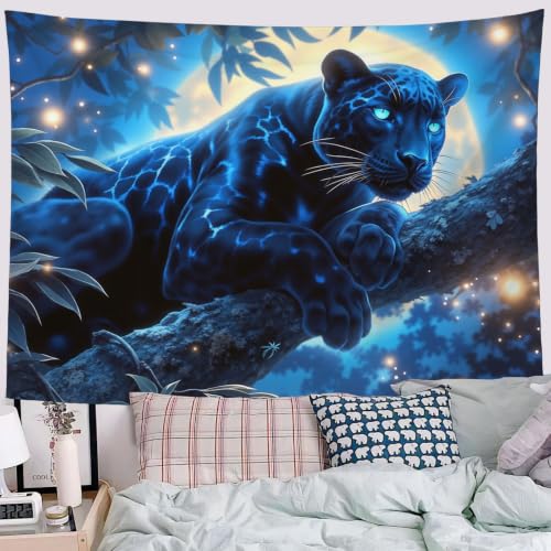 Tapiz de pared luna llena para decorar tu dormitorio con arte de pantera negra de 150x150 cm