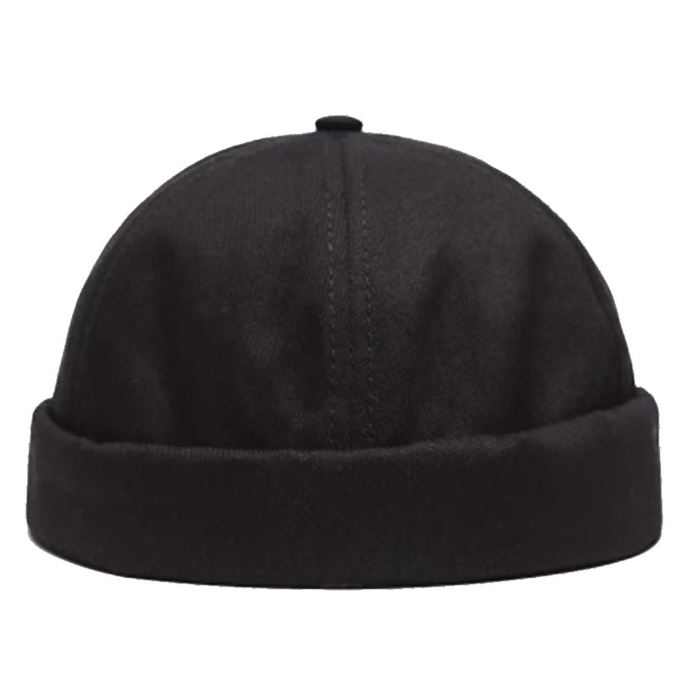 Oulensy Unisex Black Adjustable Hats Docker Cap Rolled Cuff Retro Brimless Soft Beanie Sailor Hat For