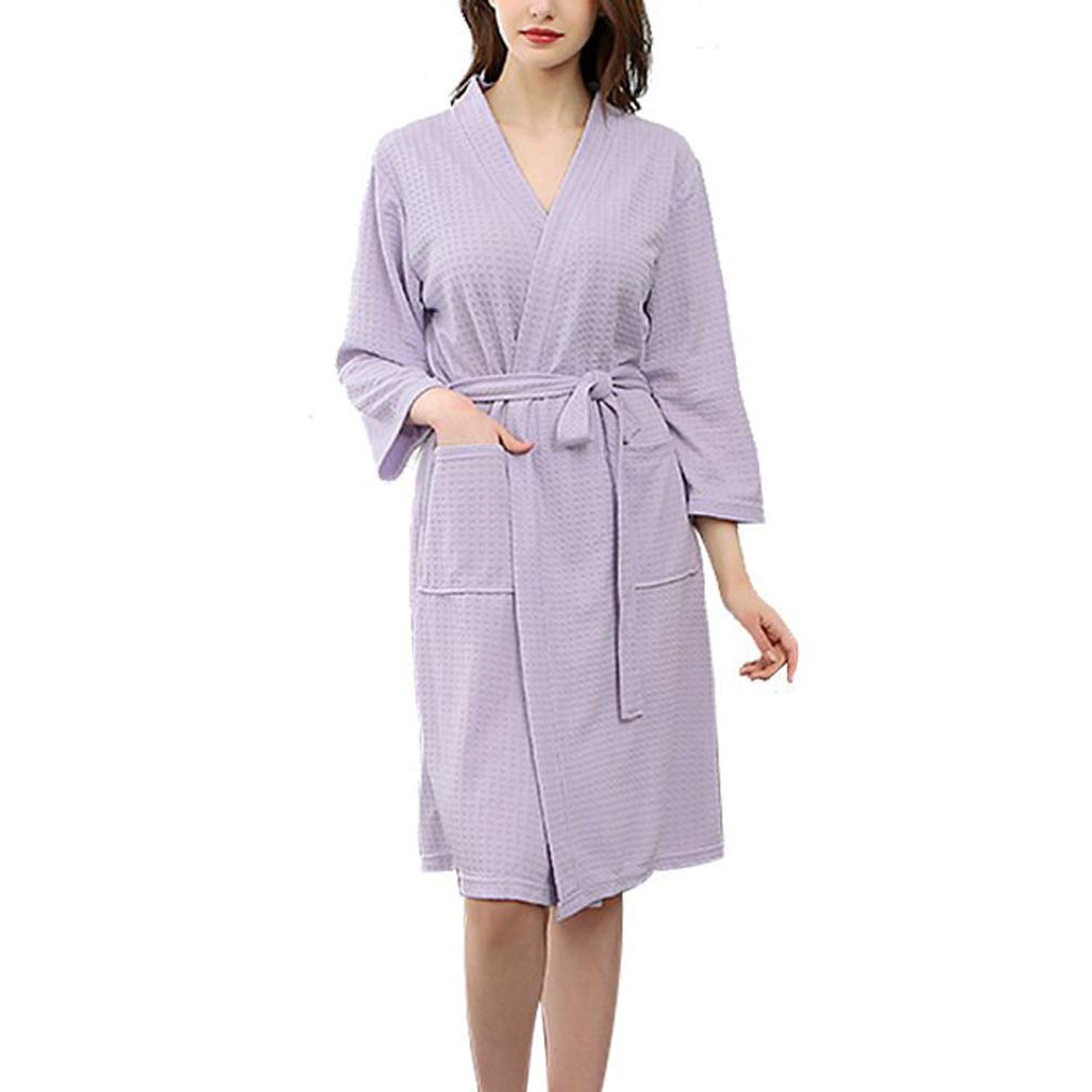 Rojeam Women Lightweight Waffle Bathrobe Short V-Neck Kimono Robes Sleepwear