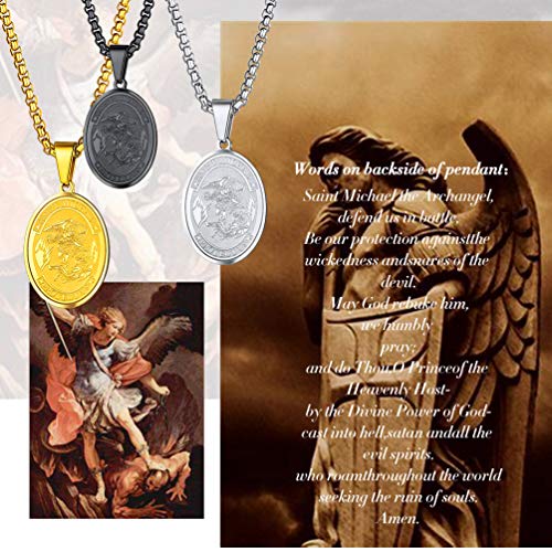 Prosteel Saint Michael Black Necklace St Michael The Archangel Oval Pendant Chain Catholic Religious Jewelry Women Men Christian Gift #TOP1